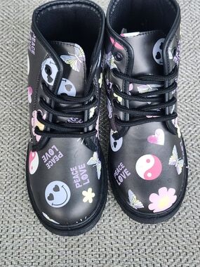 Kids Black Boots with Pastel Peace & Love Graphic